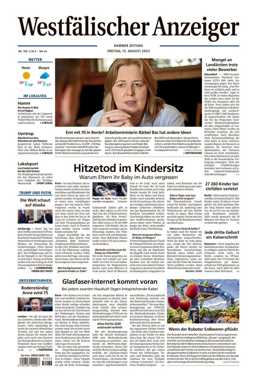 Westfälischer Anzeiger Hamm vom Freitag, 15.08.2025