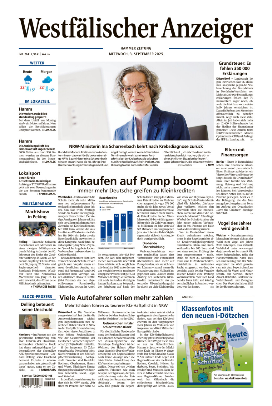Westfälischer Anzeiger Hamm vom Mittwoch, 03.09.2025
