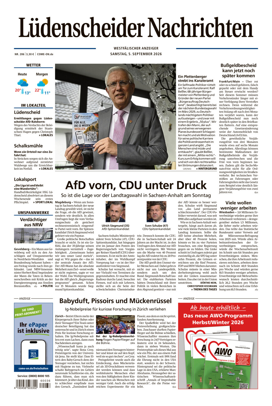 Lüdenscheider Nachrichten vom Samstag, 05.09.2026