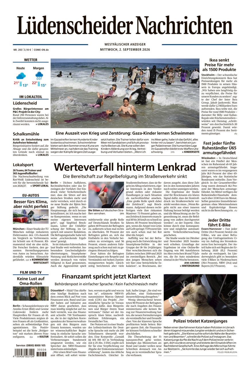 Lüdenscheider Nachrichten vom Mittwoch, 02.09.2026