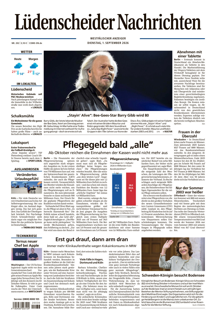 Lüdenscheider Nachrichten vom Dienstag, 01.09.2026