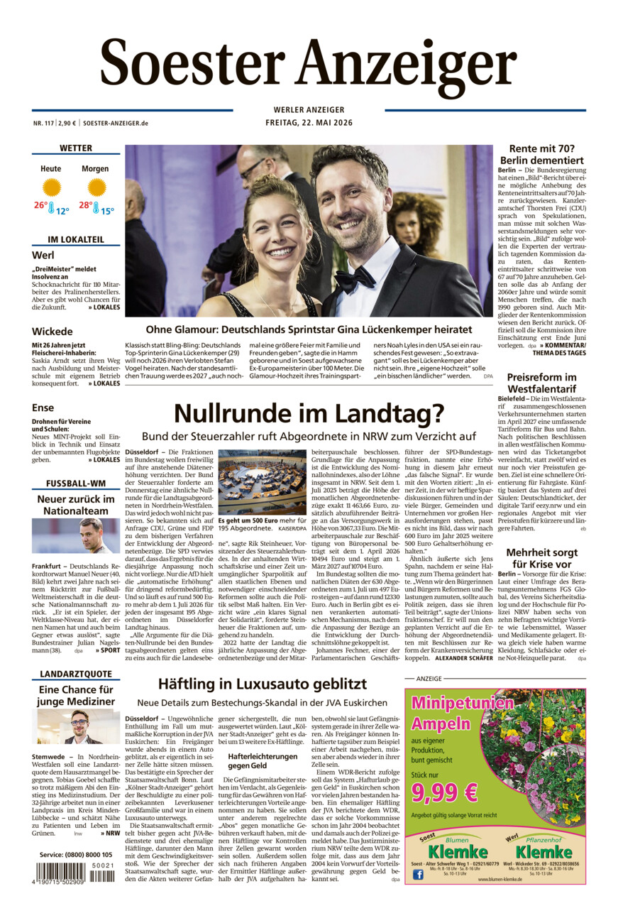Soester Anzeiger Werl vom Freitag, 22.05.2026
