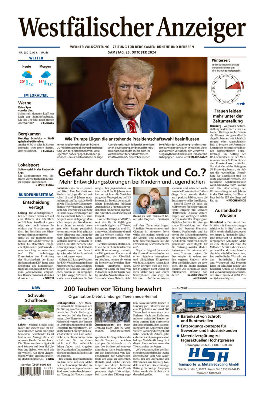 Westfälischer Anzeiger Werne vom Samstag, 26.10.2024