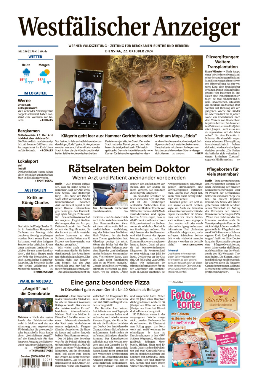 Westfälischer Anzeiger Werne vom Dienstag, 22.10.2024