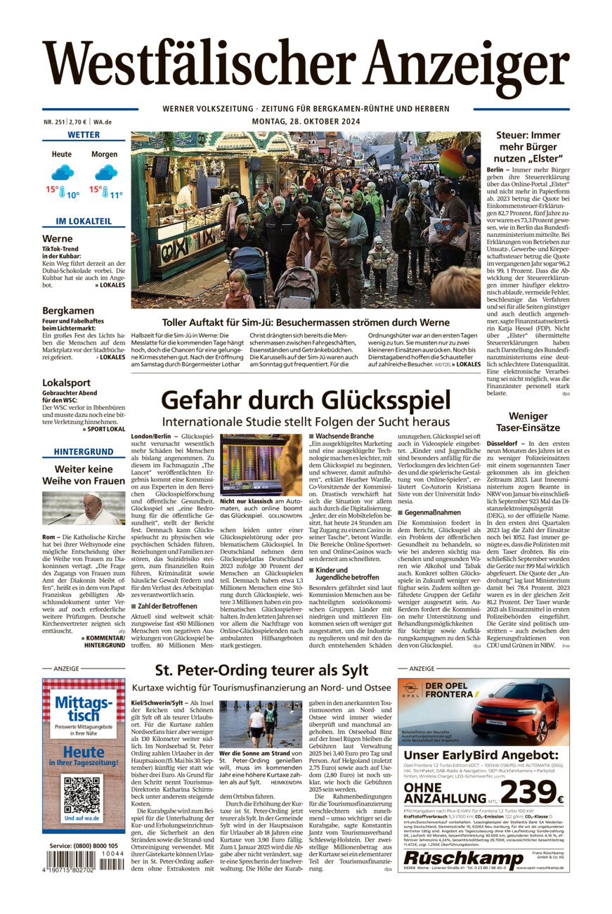 Westfälischer Anzeiger Werne vom Montag, 28.10.2024