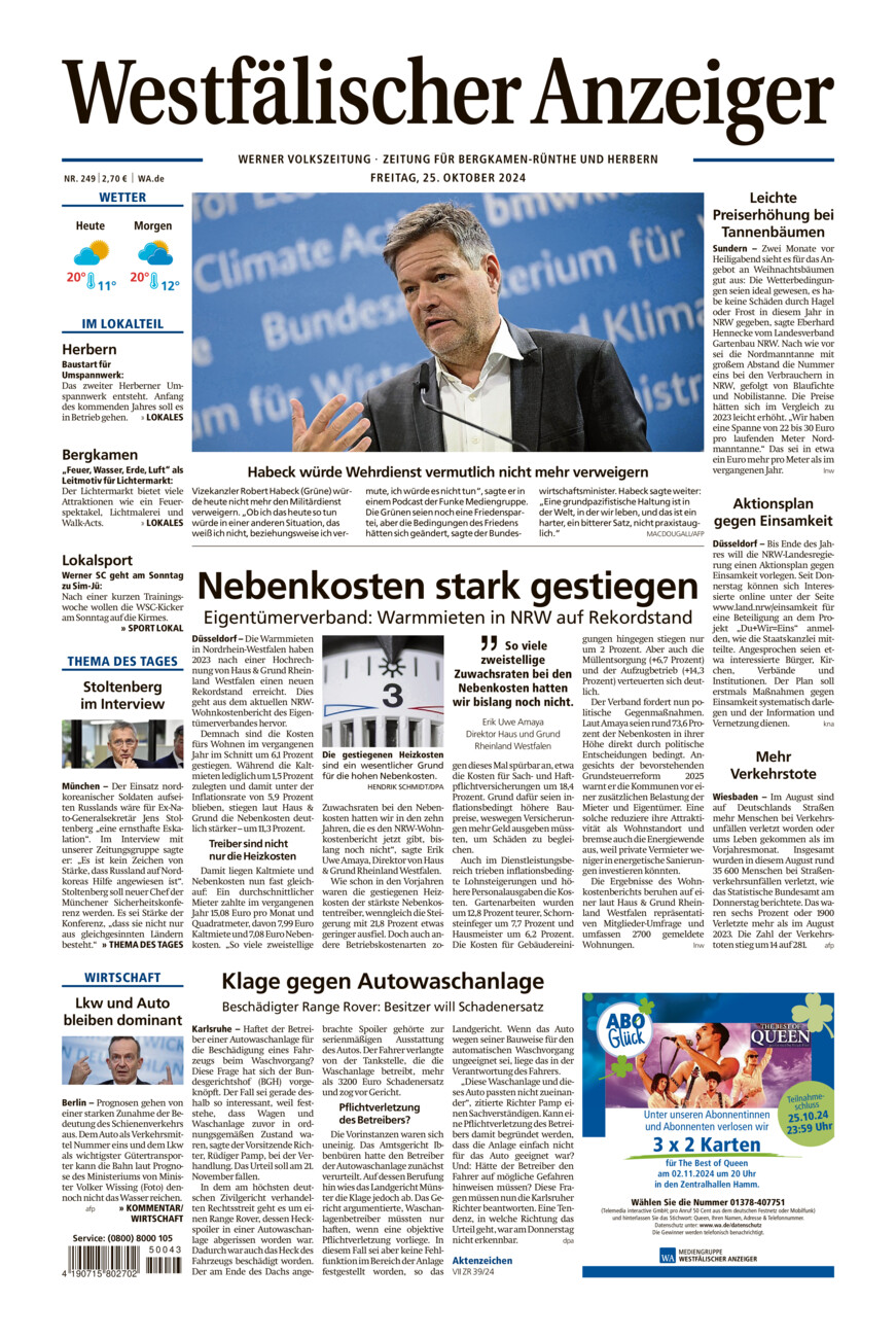 Westfälischer Anzeiger Werne vom Freitag, 25.10.2024