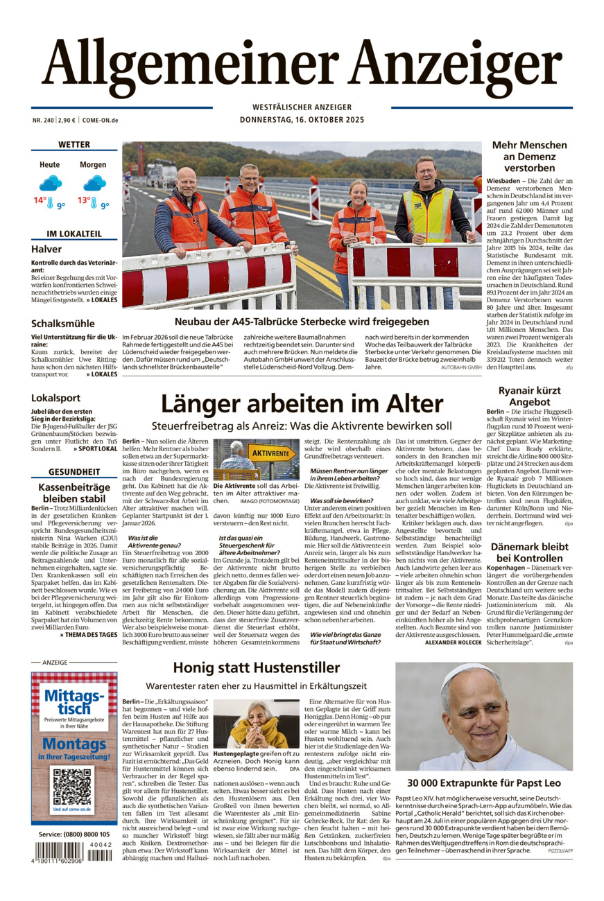 Allgemeiner Anzeiger vom Donnerstag, 16.10.2025
