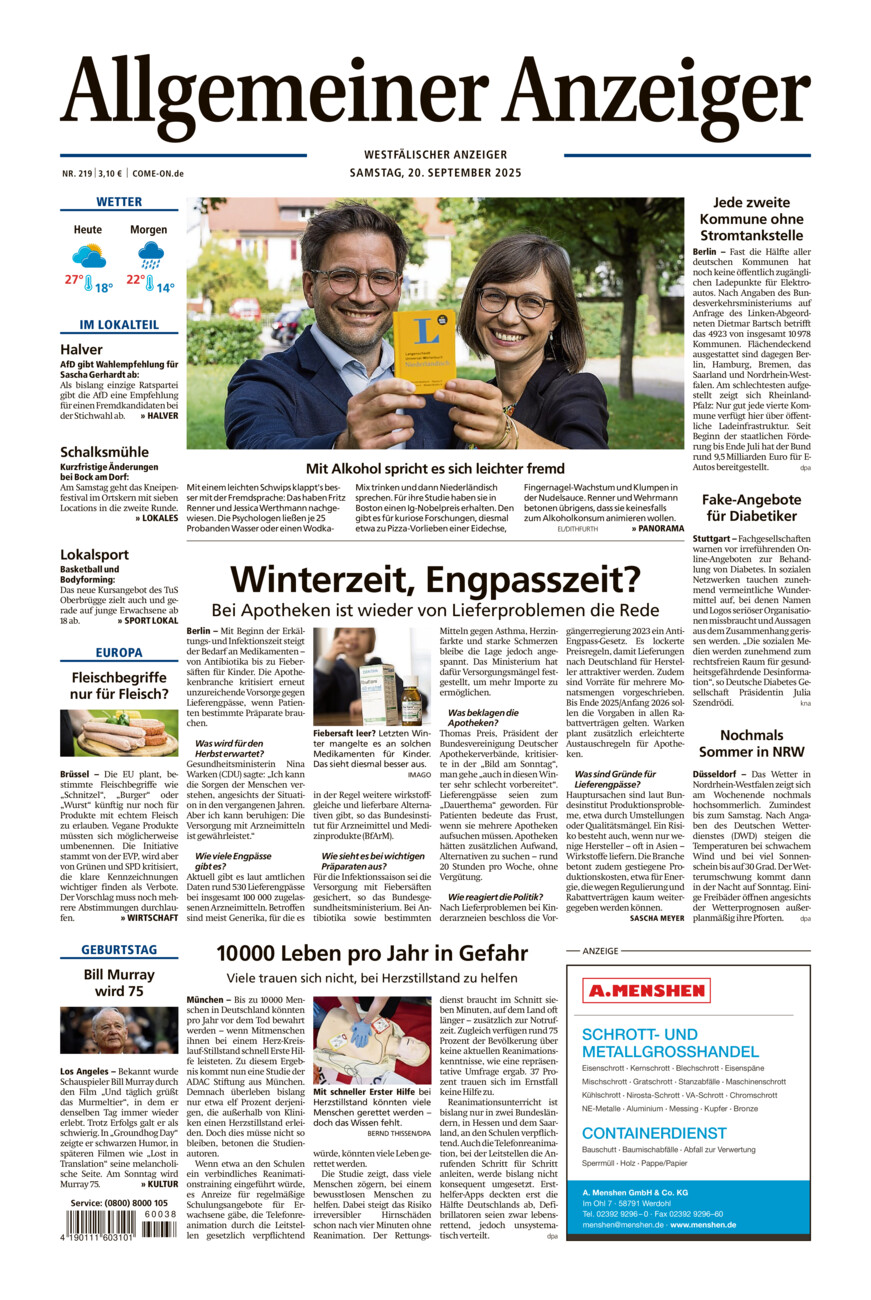 Allgemeiner Anzeiger vom Samstag, 20.09.2025
