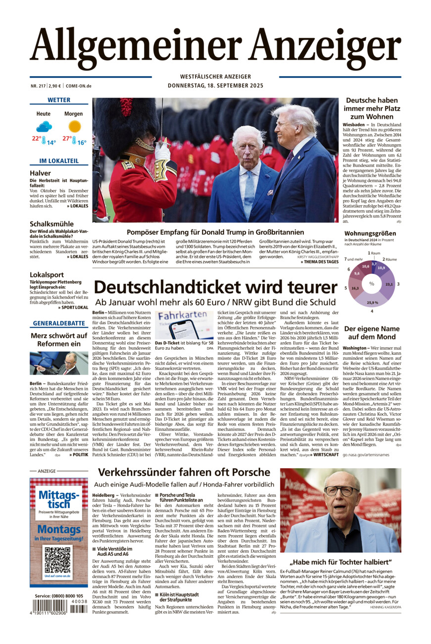 Allgemeiner Anzeiger vom Donnerstag, 18.09.2025