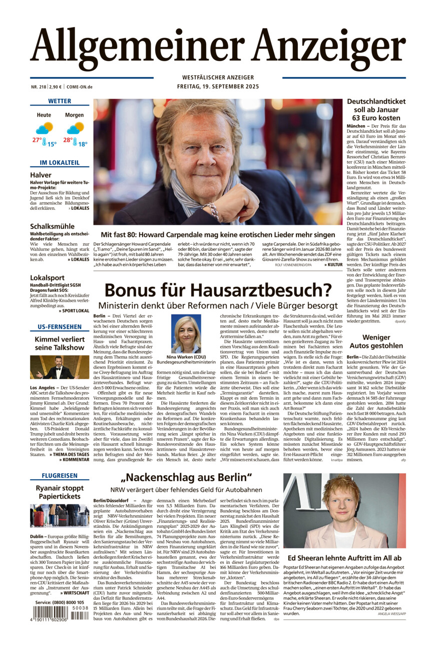 Allgemeiner Anzeiger vom Freitag, 19.09.2025