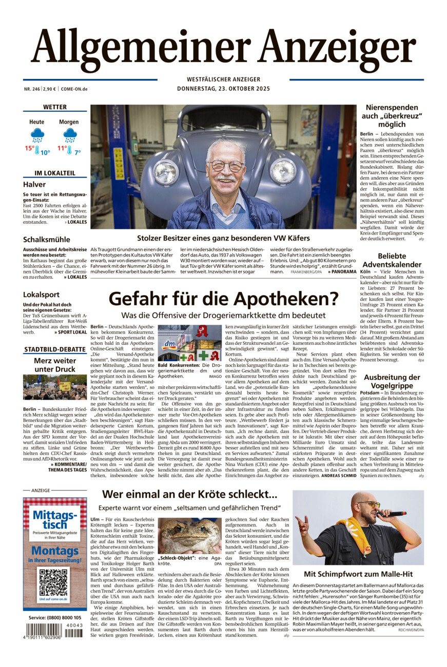 Allgemeiner Anzeiger vom Donnerstag, 23.10.2025