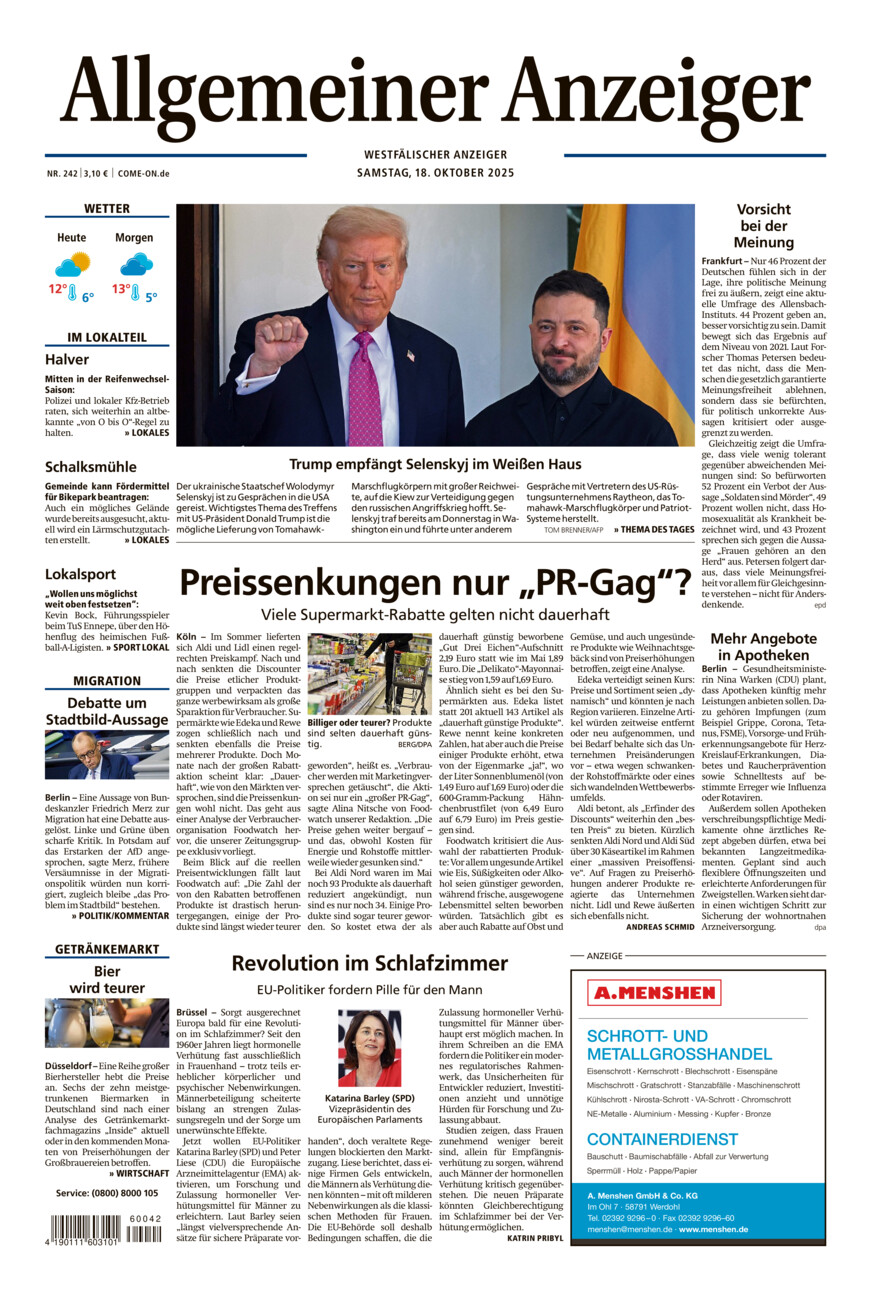 Allgemeiner Anzeiger vom Samstag, 18.10.2025