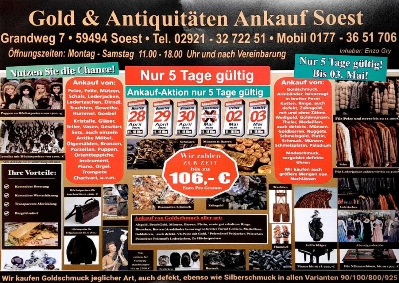 Goldankauf Soest vom Montag, 28.04.2025