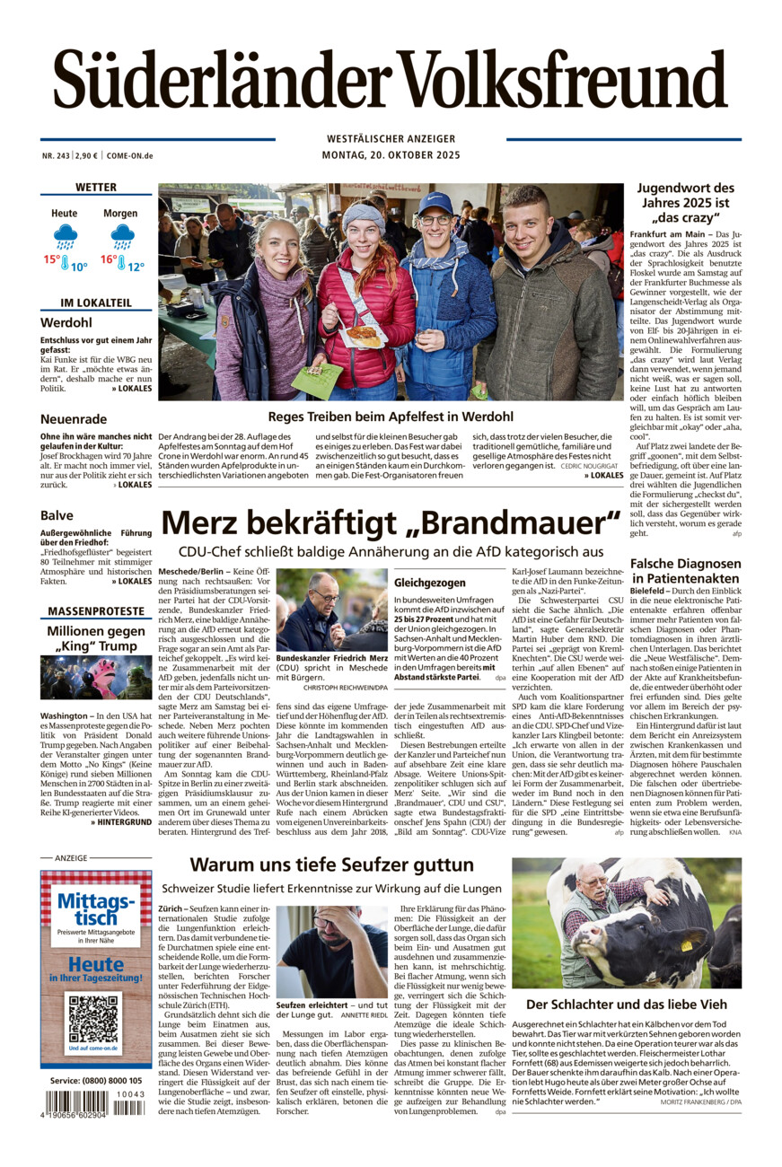 Süderländer Volksfreund vom Montag, 20.10.2025