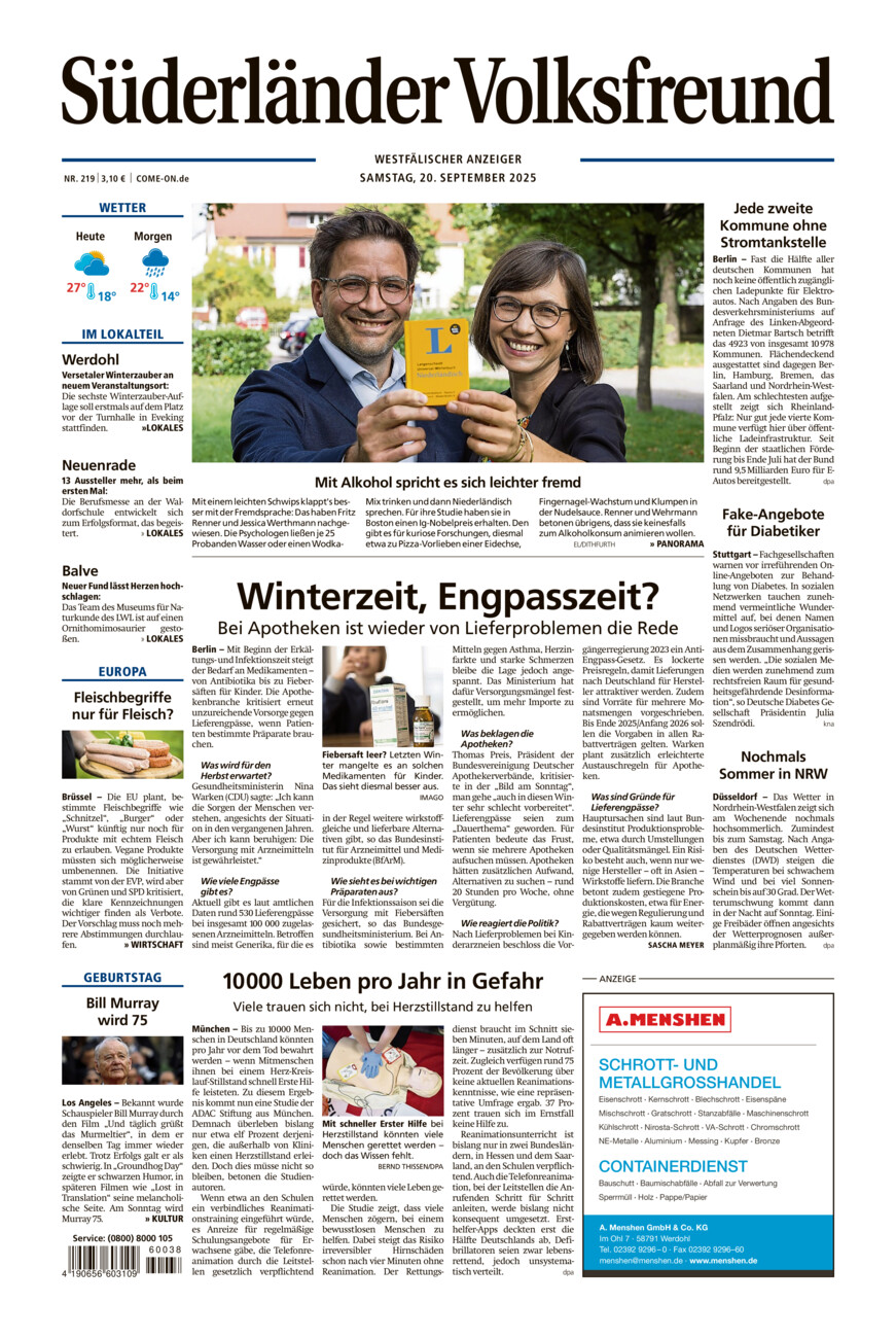 Süderländer Volksfreund vom Samstag, 20.09.2025