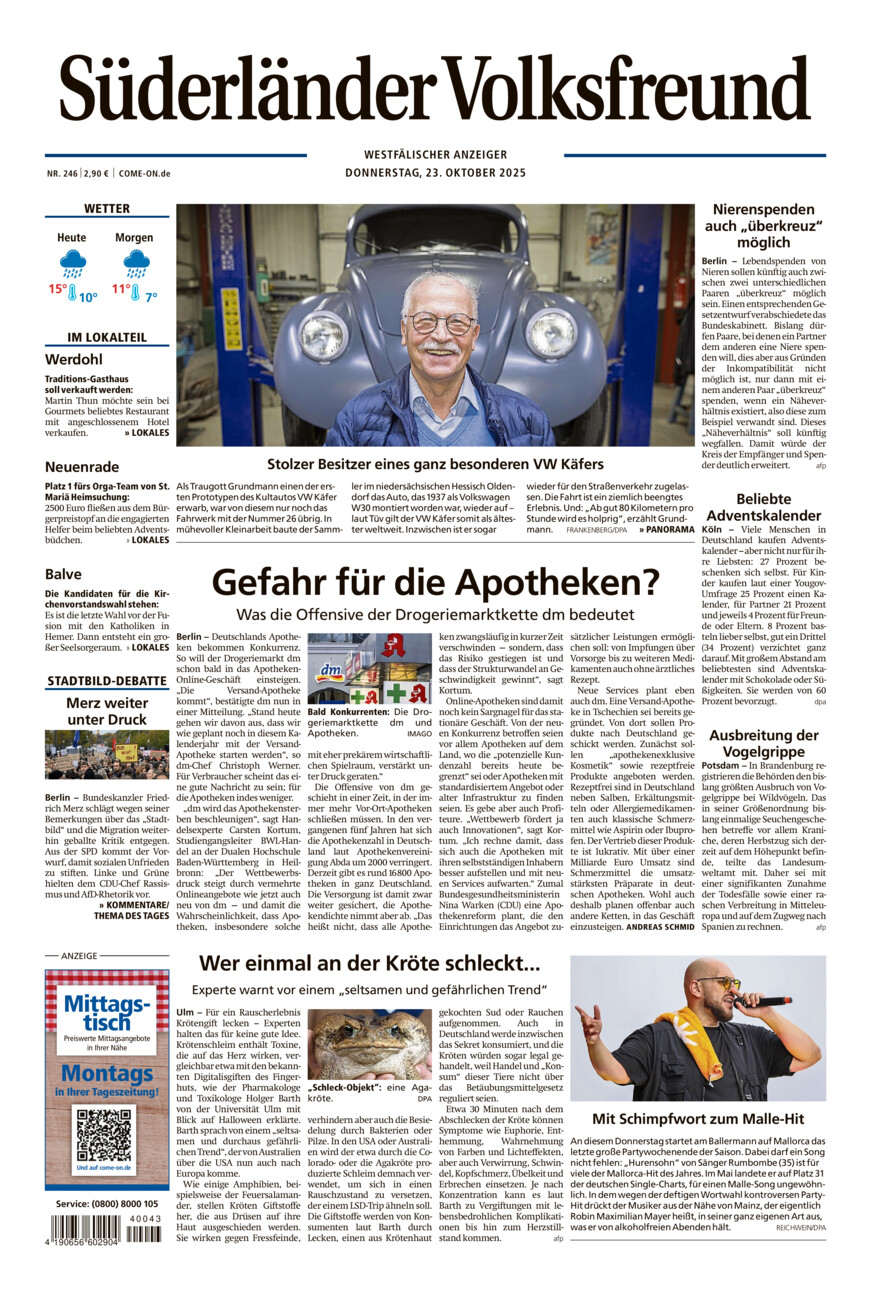 Süderländer Volksfreund vom Donnerstag, 23.10.2025