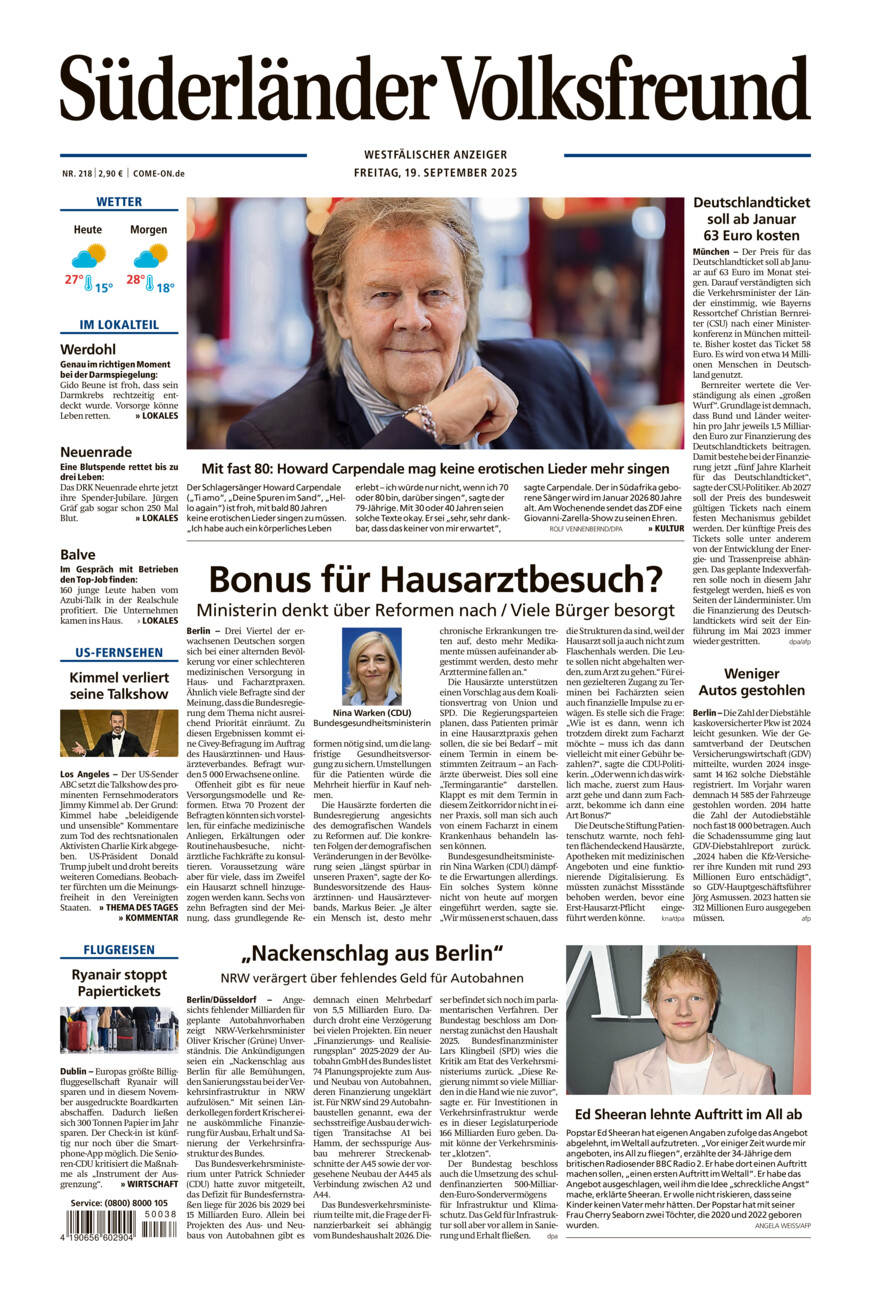 Süderländer Volksfreund vom Freitag, 19.09.2025