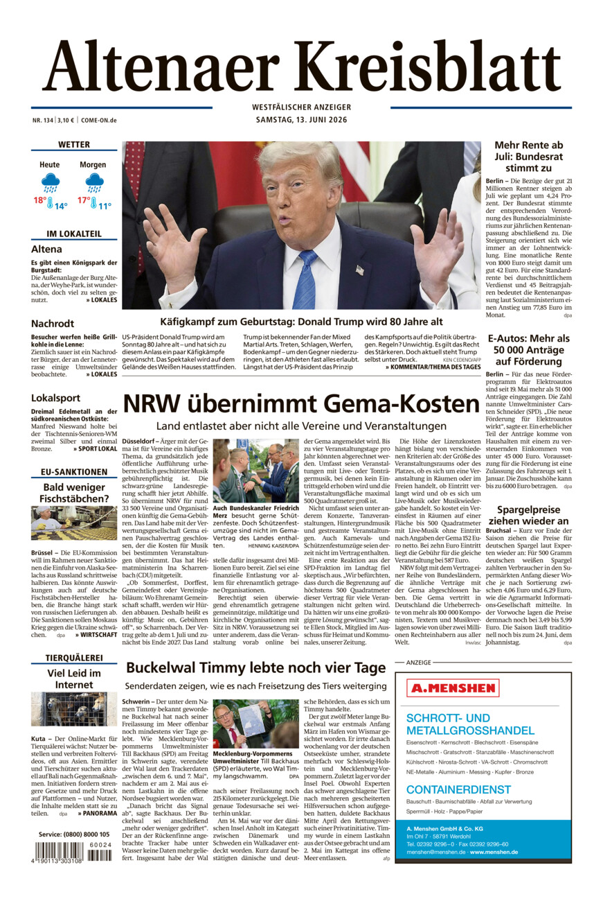 Altenaer Kreisblatt vom Samstag, 13.06.2026