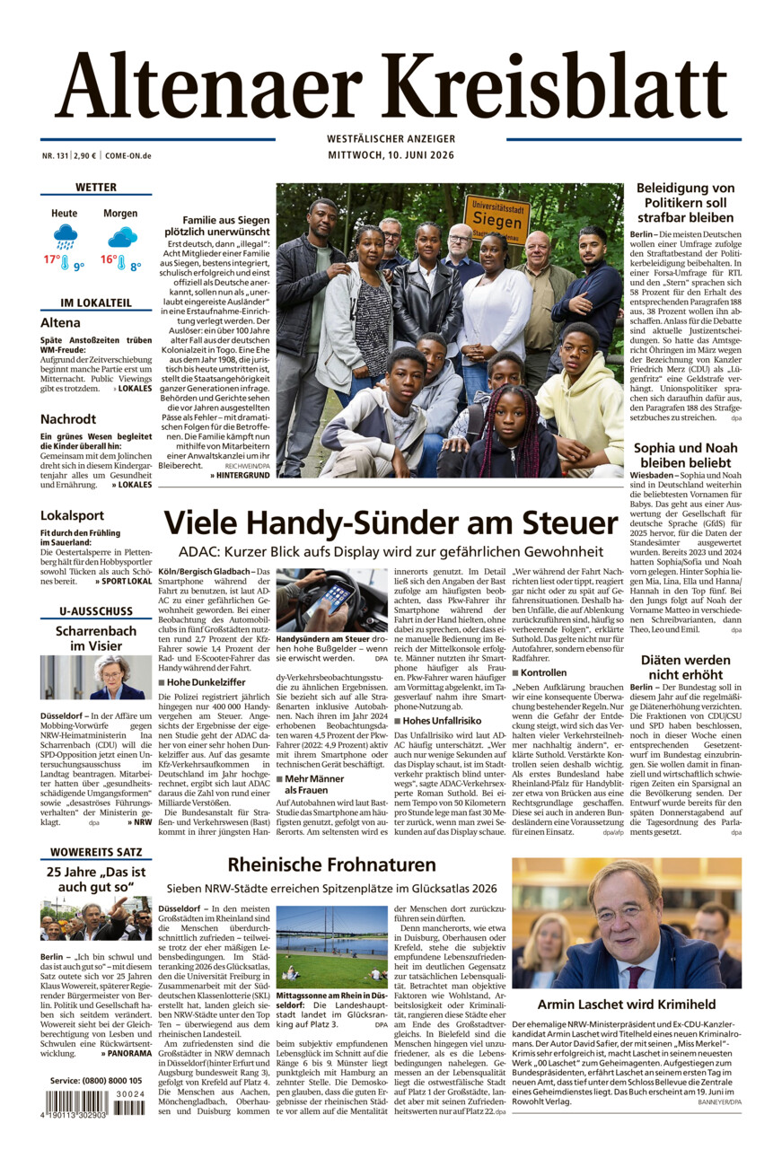 Altenaer Kreisblatt vom Mittwoch, 10.06.2026