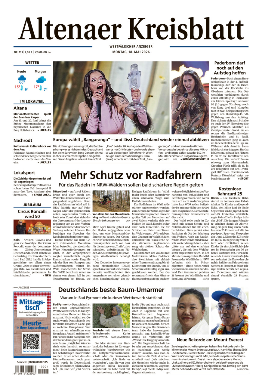 Altenaer Kreisblatt vom Montag, 18.05.2026