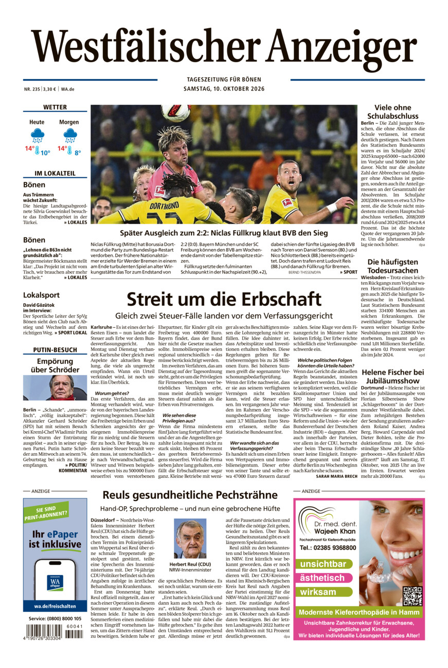 Westfälischer Anzeiger Bönen vom Samstag, 10.10.2026