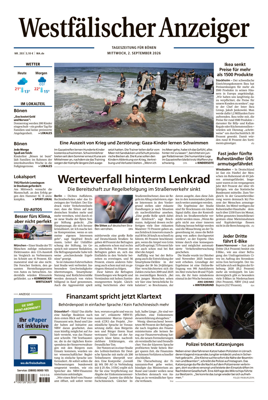 Westfälischer Anzeiger Bönen vom Mittwoch, 02.09.2026