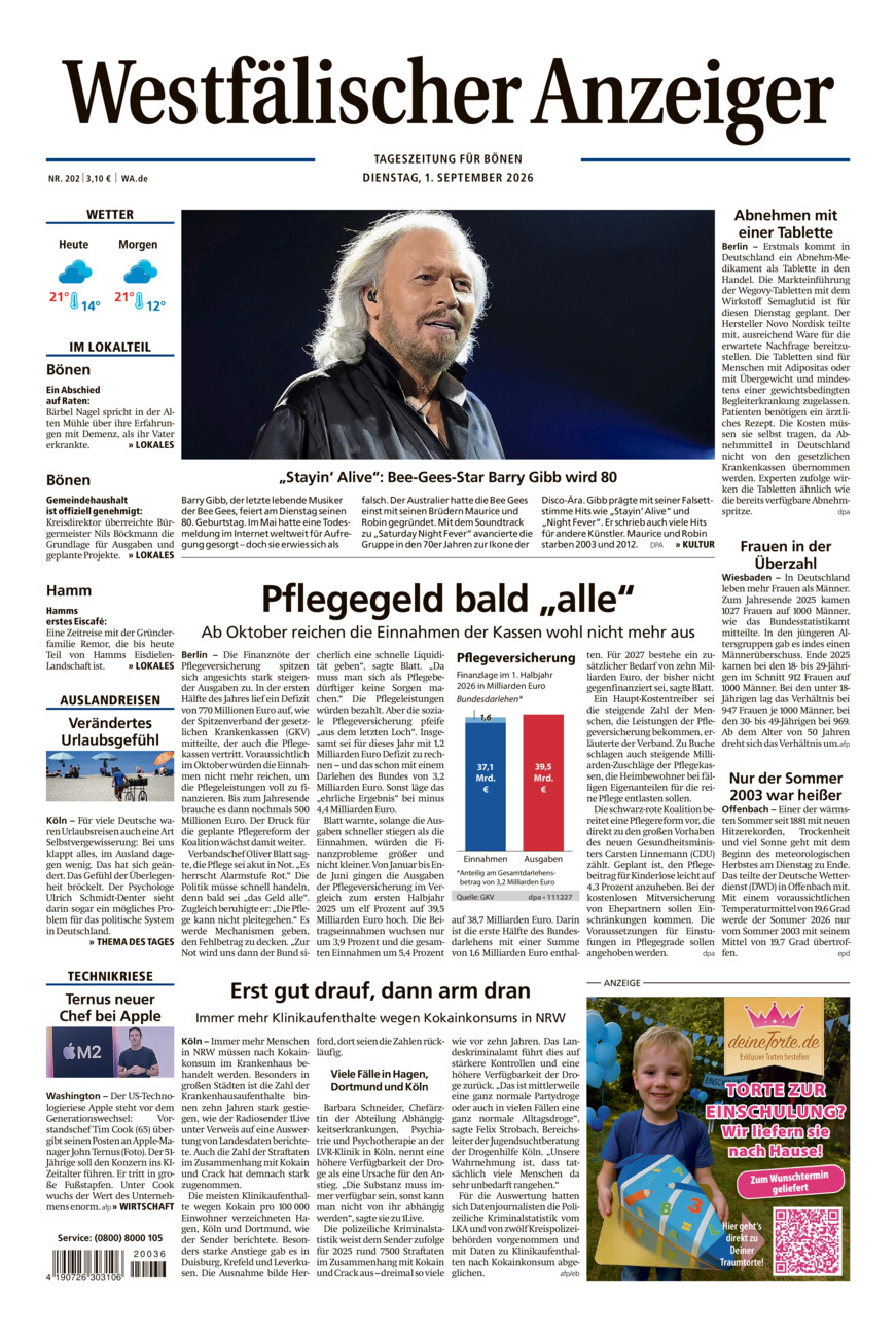 Westfälischer Anzeiger Bönen vom Dienstag, 01.09.2026