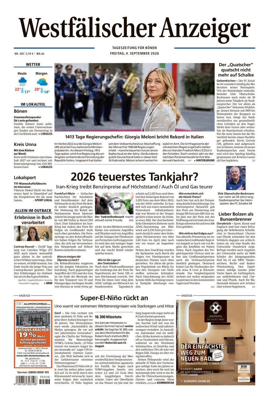 Westfälischer Anzeiger Bönen vom Freitag, 04.09.2026