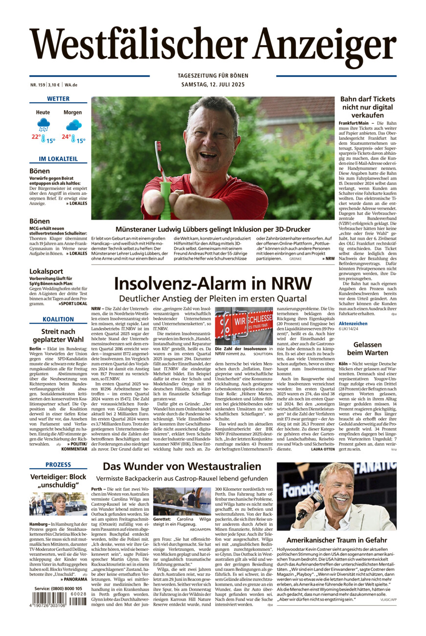 Westfälischer Anzeiger Bönen vom Samstag, 12.07.2025