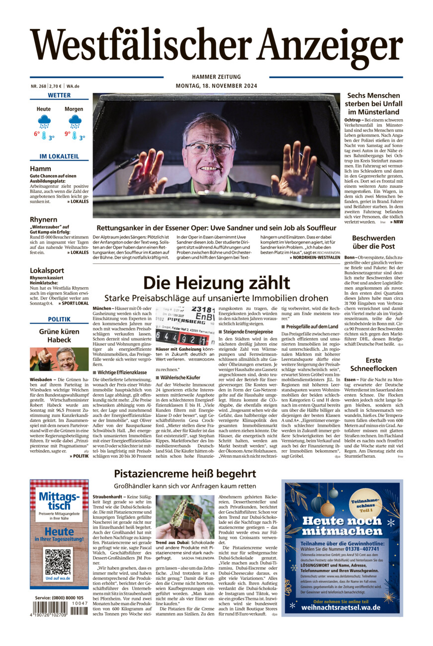 Westfälischer Anzeiger Hamm vom Montag, 18.11.2024