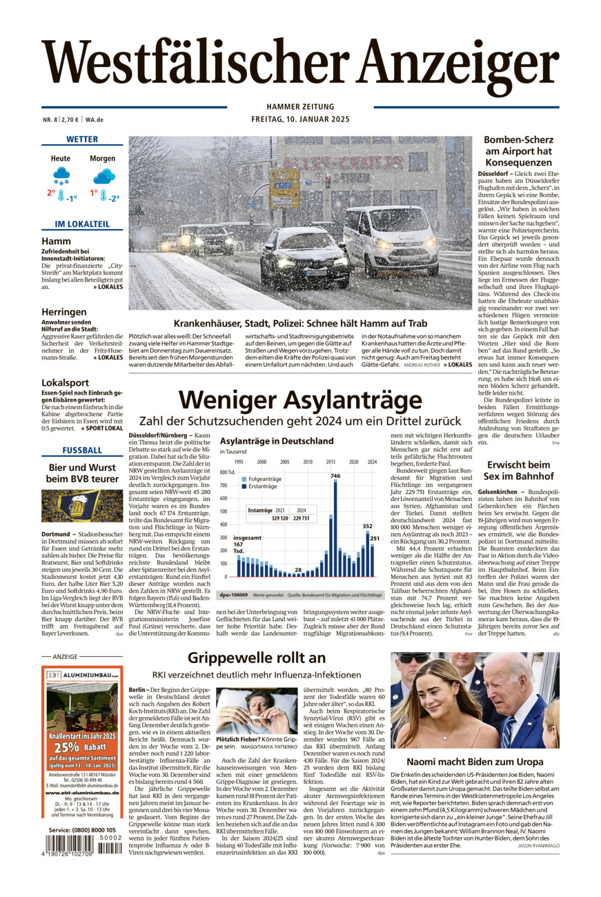 Westfälischer Anzeiger Hamm vom Freitag, 10.01.2025