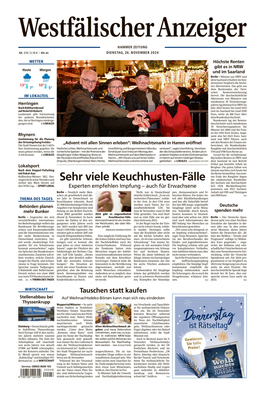 Westfälischer Anzeiger Hamm vom Dienstag, 26.11.2024