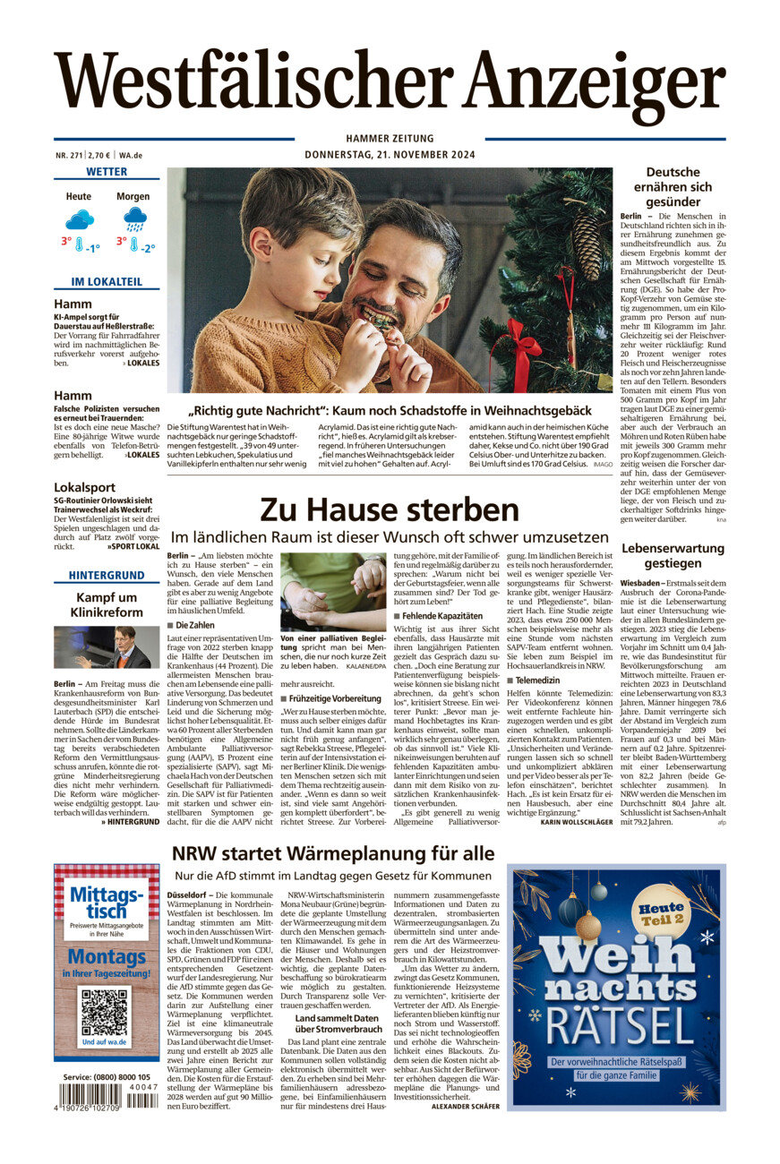 Westfälischer Anzeiger Hamm vom Donnerstag, 21.11.2024