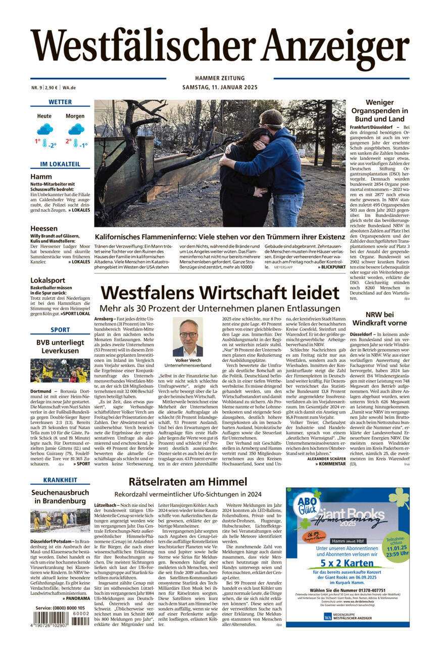 Westfälischer Anzeiger Hamm vom Samstag, 11.01.2025