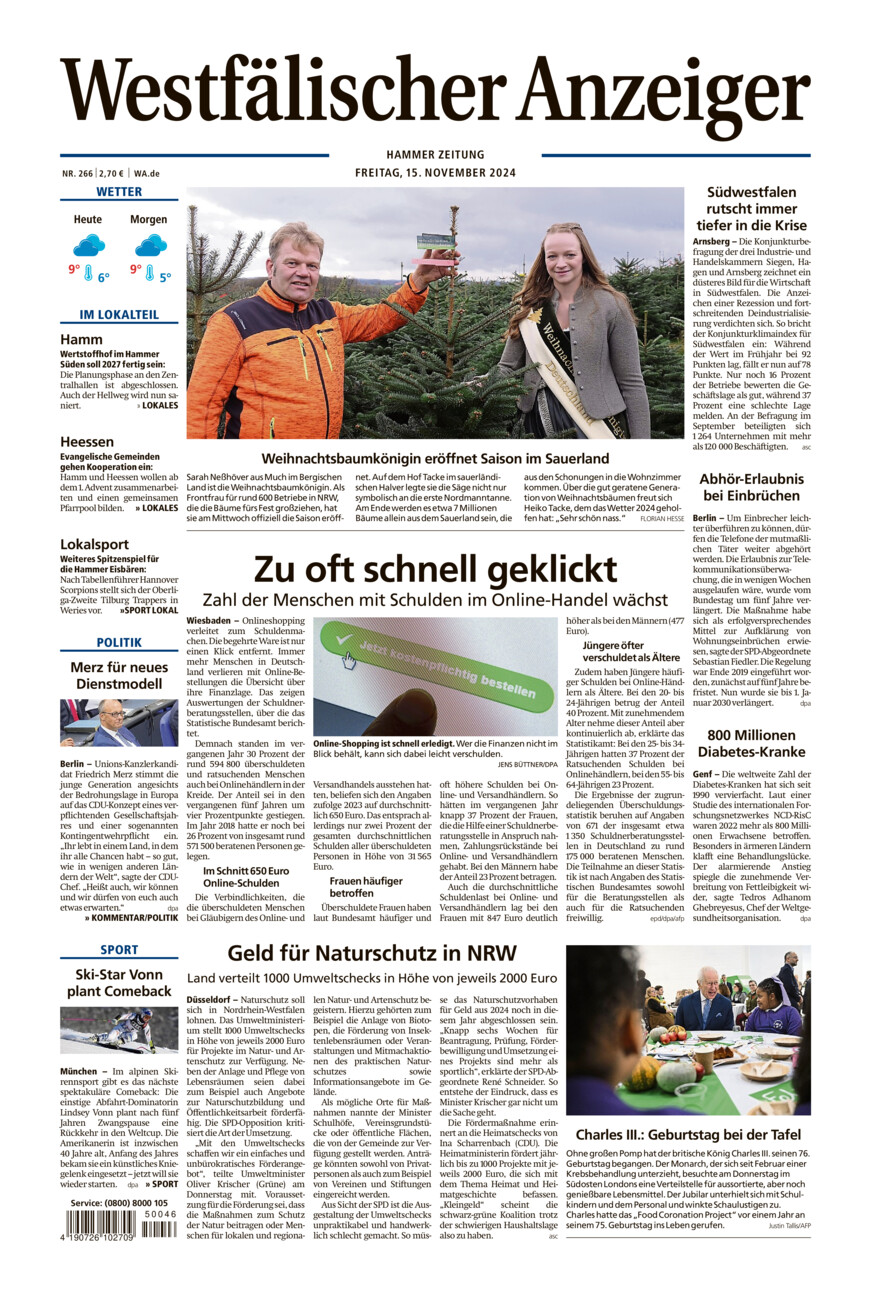 Westfälischer Anzeiger Hamm vom Freitag, 15.11.2024