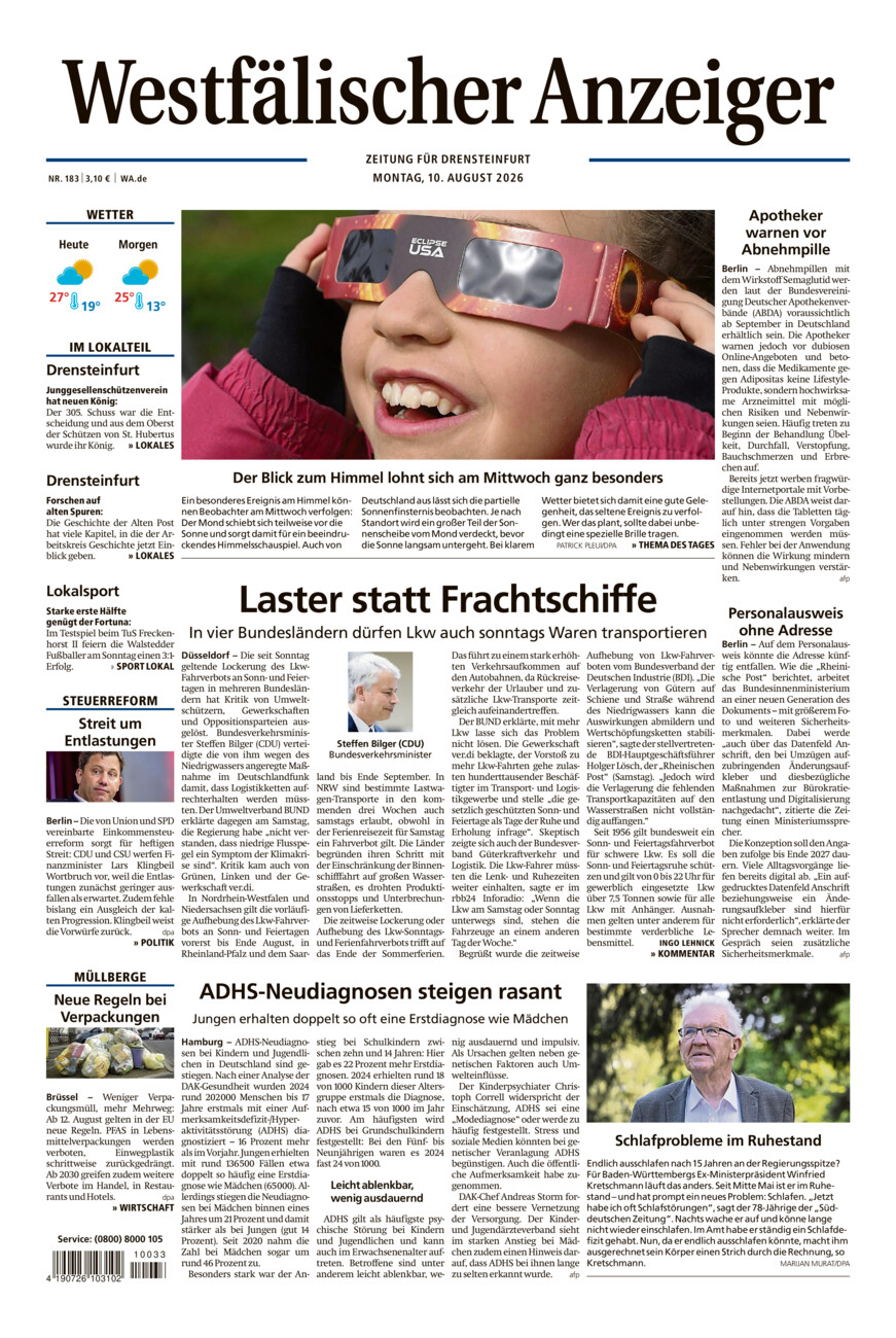 Westfälischer Anzeiger Drensteinfurt vom Montag, 10.08.2026