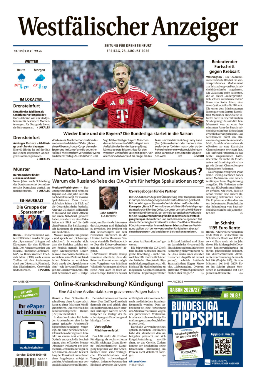 Westfälischer Anzeiger Drensteinfurt vom Freitag, 28.08.2026