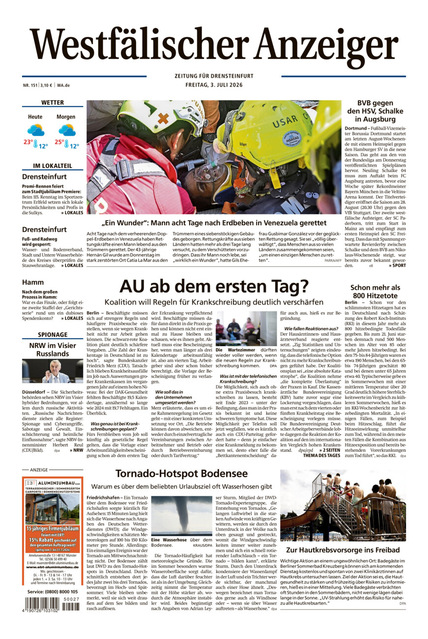 Westfälischer Anzeiger Drensteinfurt vom Freitag, 03.07.2026
