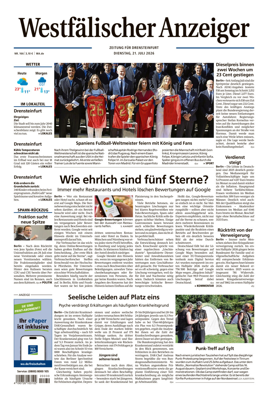 Westfälischer Anzeiger Drensteinfurt vom Dienstag, 21.07.2026
