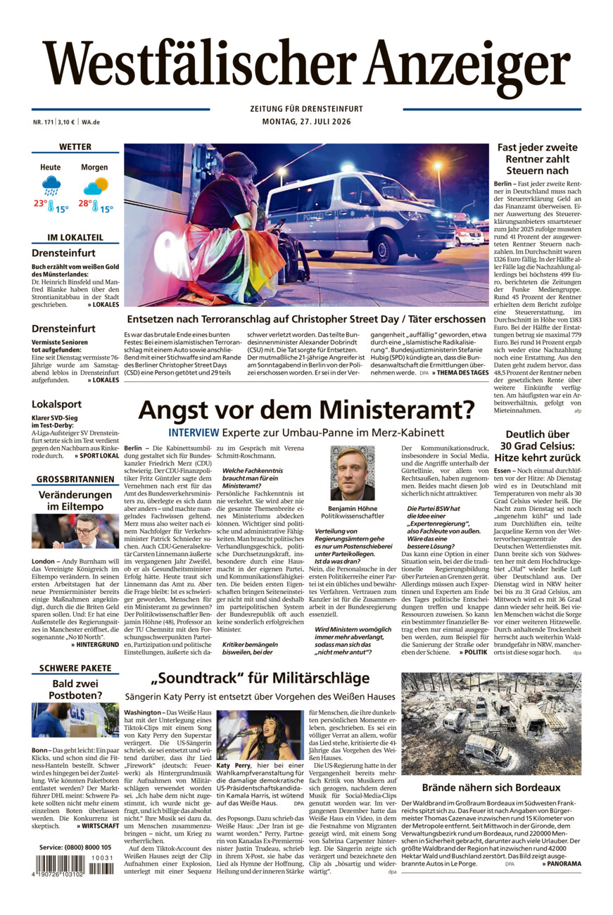 Westfälischer Anzeiger Drensteinfurt vom Montag, 27.07.2026