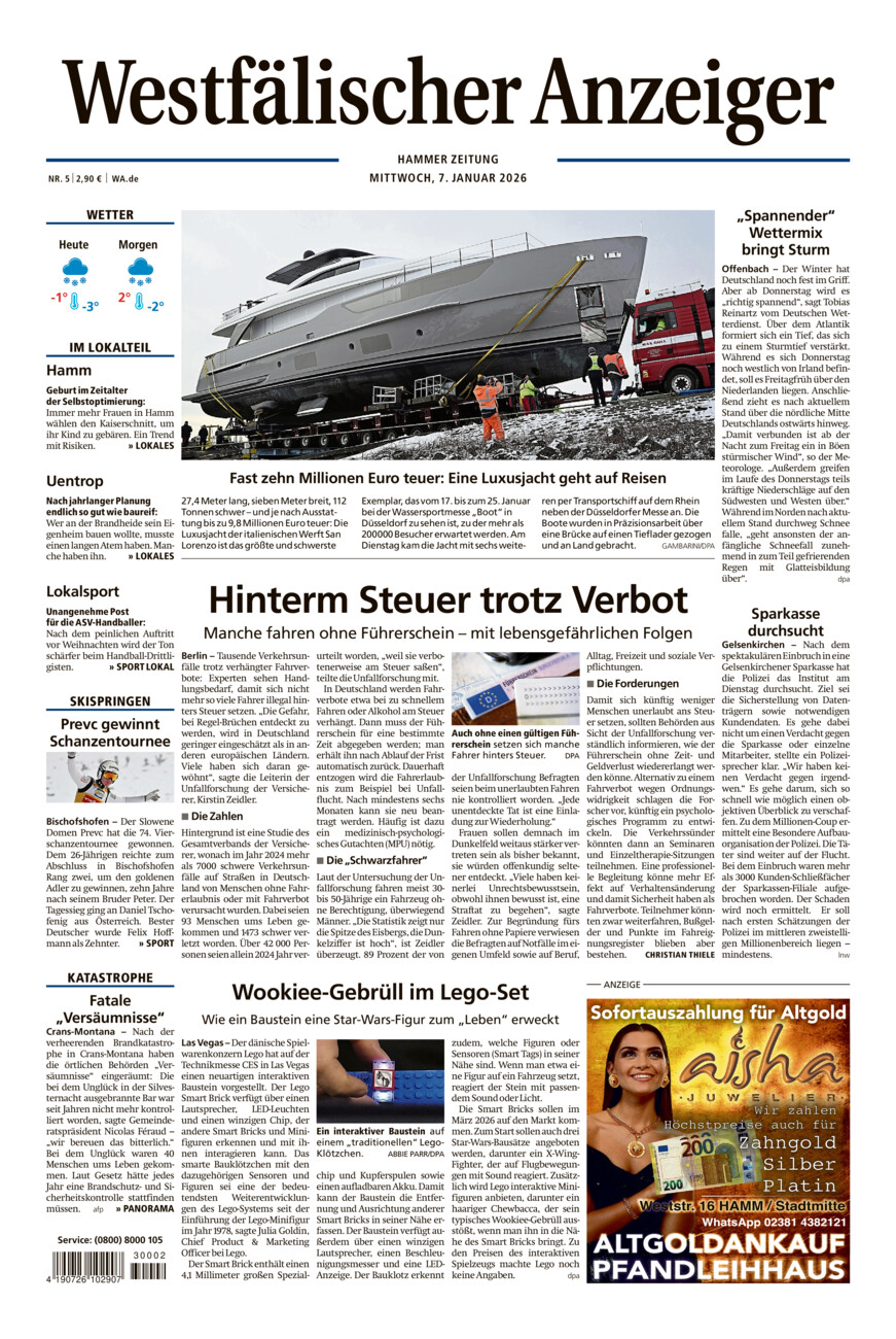 Westfälischer Anzeiger Hamm vom Mittwoch, 07.01.2026
