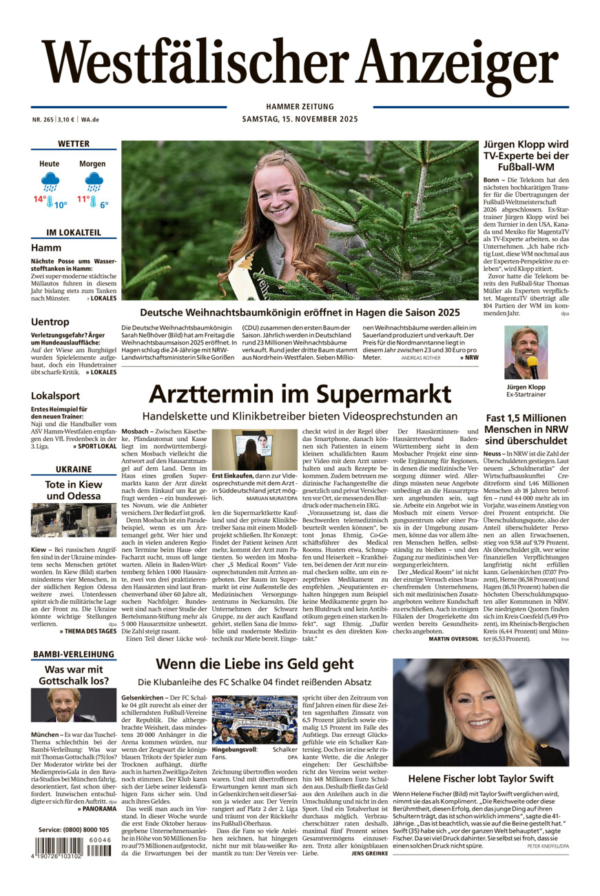 Westfälischer Anzeiger Hamm vom Samstag, 15.11.2025
