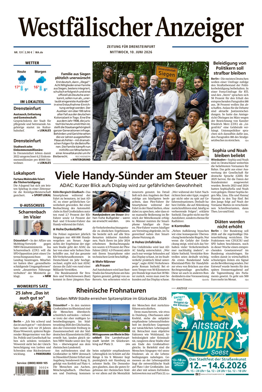 Westfälischer Anzeiger Drensteinfurt vom Mittwoch, 10.06.2026