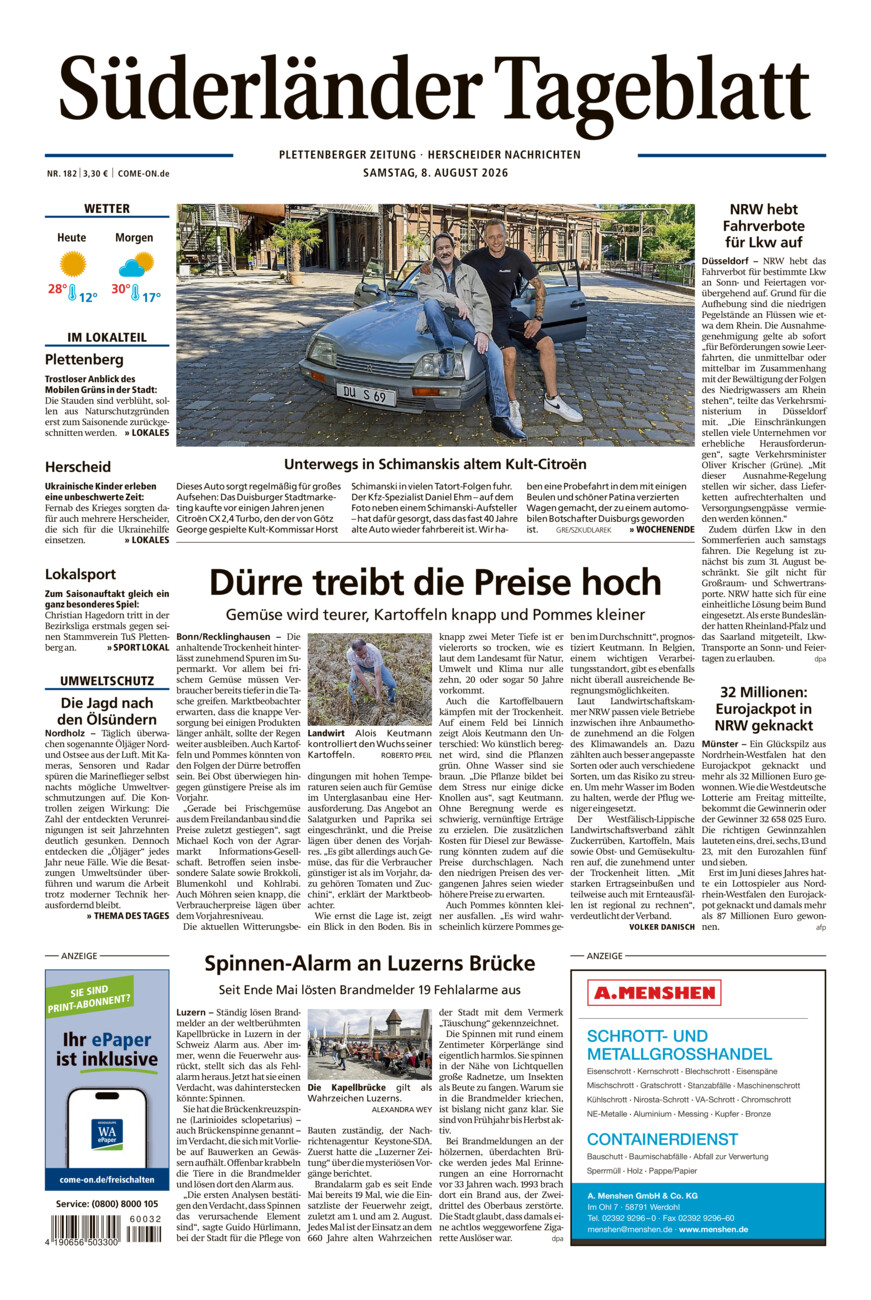 Süderländer Tageblatt vom Samstag, 08.08.2026