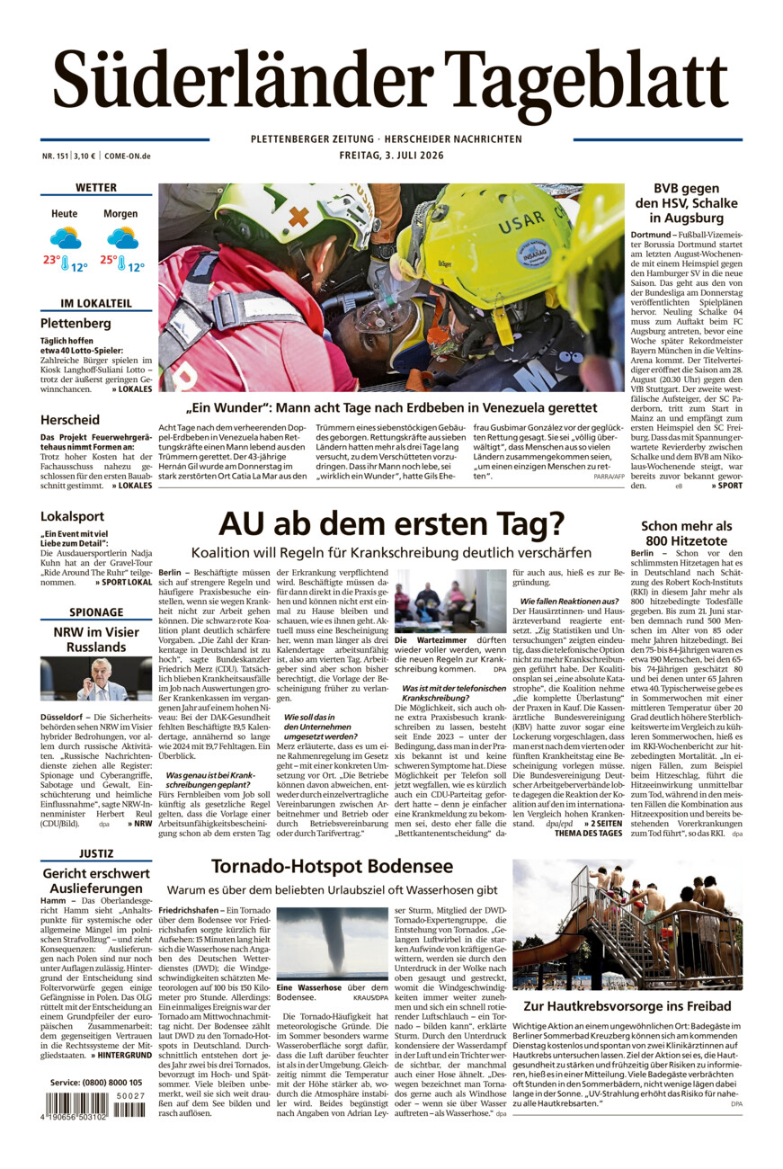Süderländer Tageblatt vom Freitag, 03.07.2026