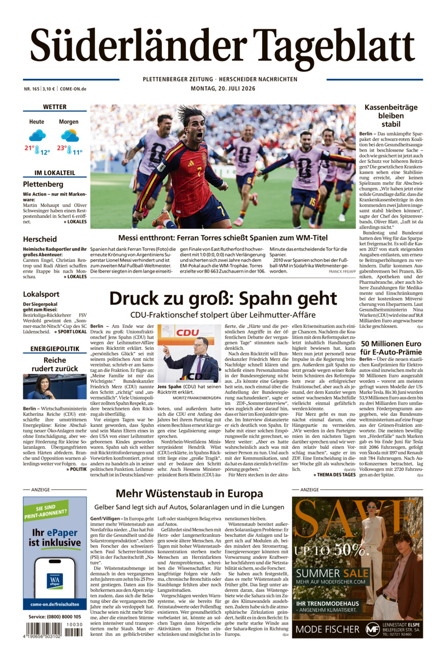 Süderländer Tageblatt vom Montag, 20.07.2026