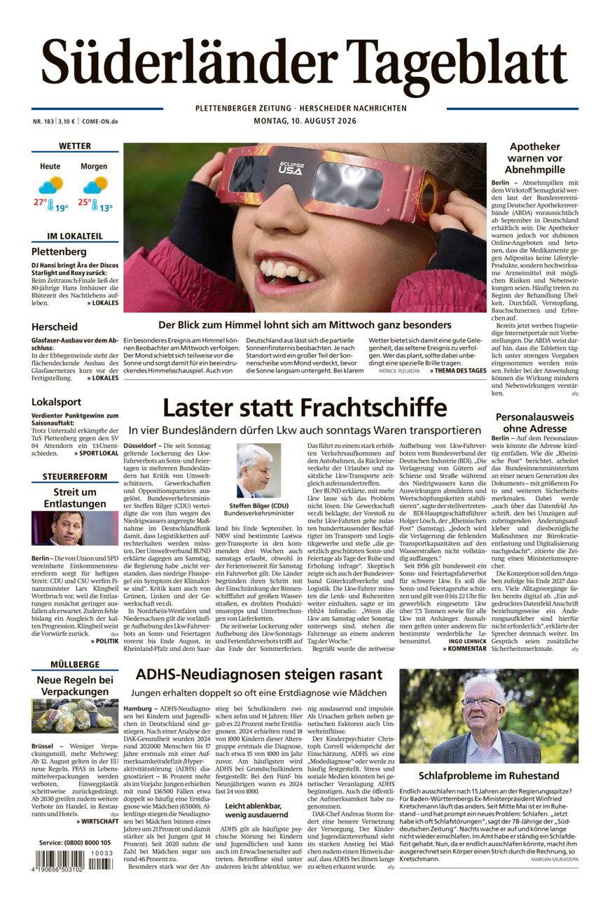 Süderländer Tageblatt vom Montag, 10.08.2026