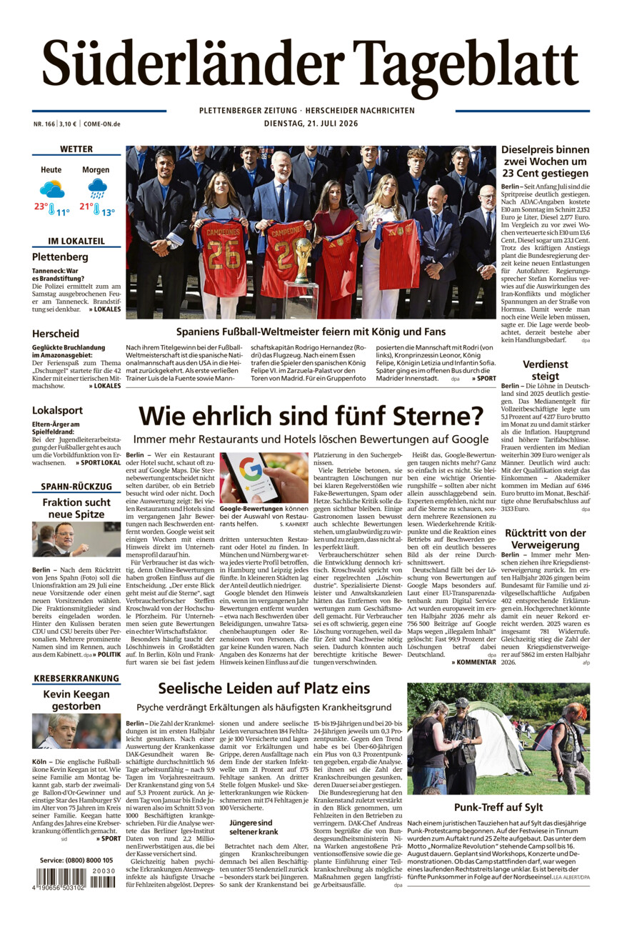 Süderländer Tageblatt vom Dienstag, 21.07.2026