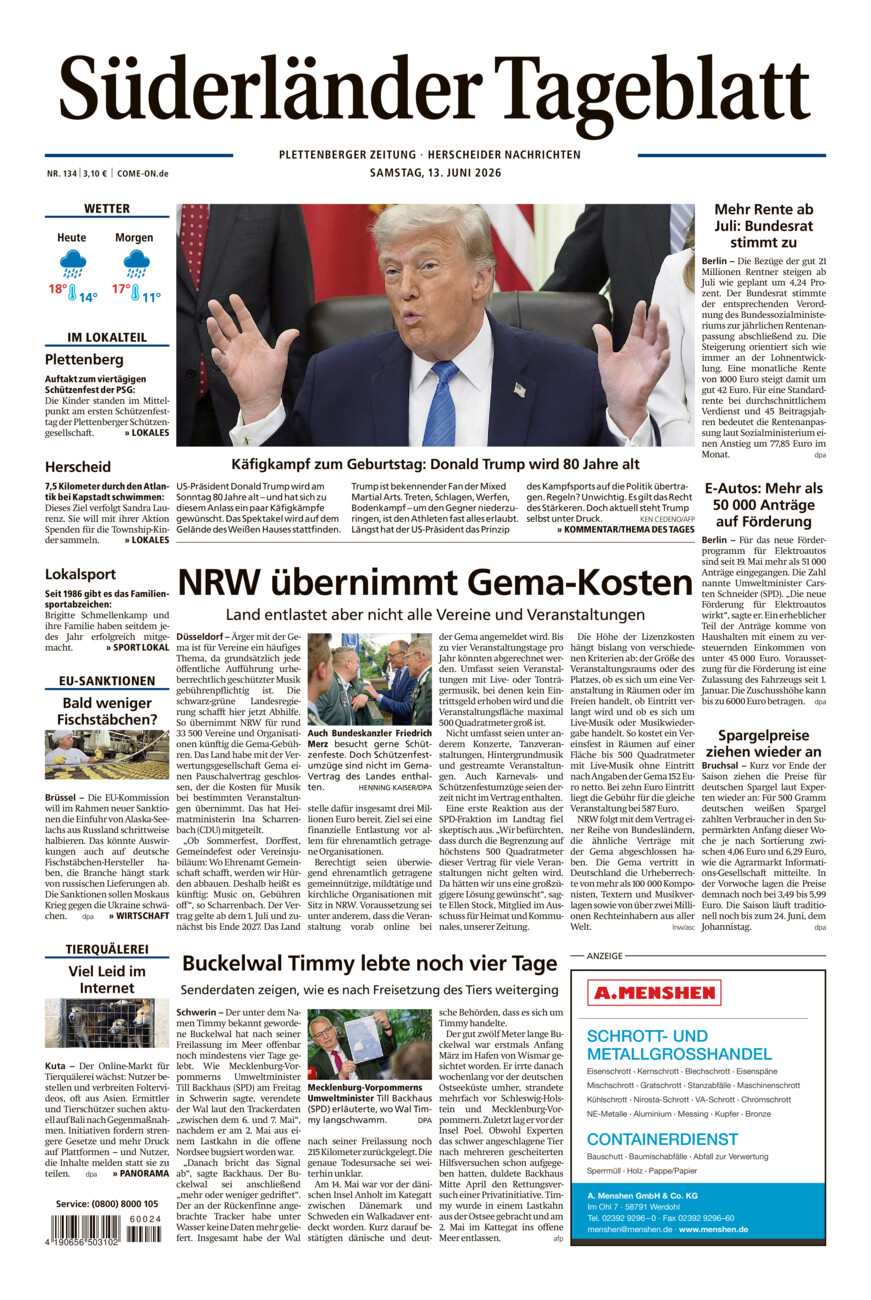 Süderländer Tageblatt vom Samstag, 13.06.2026