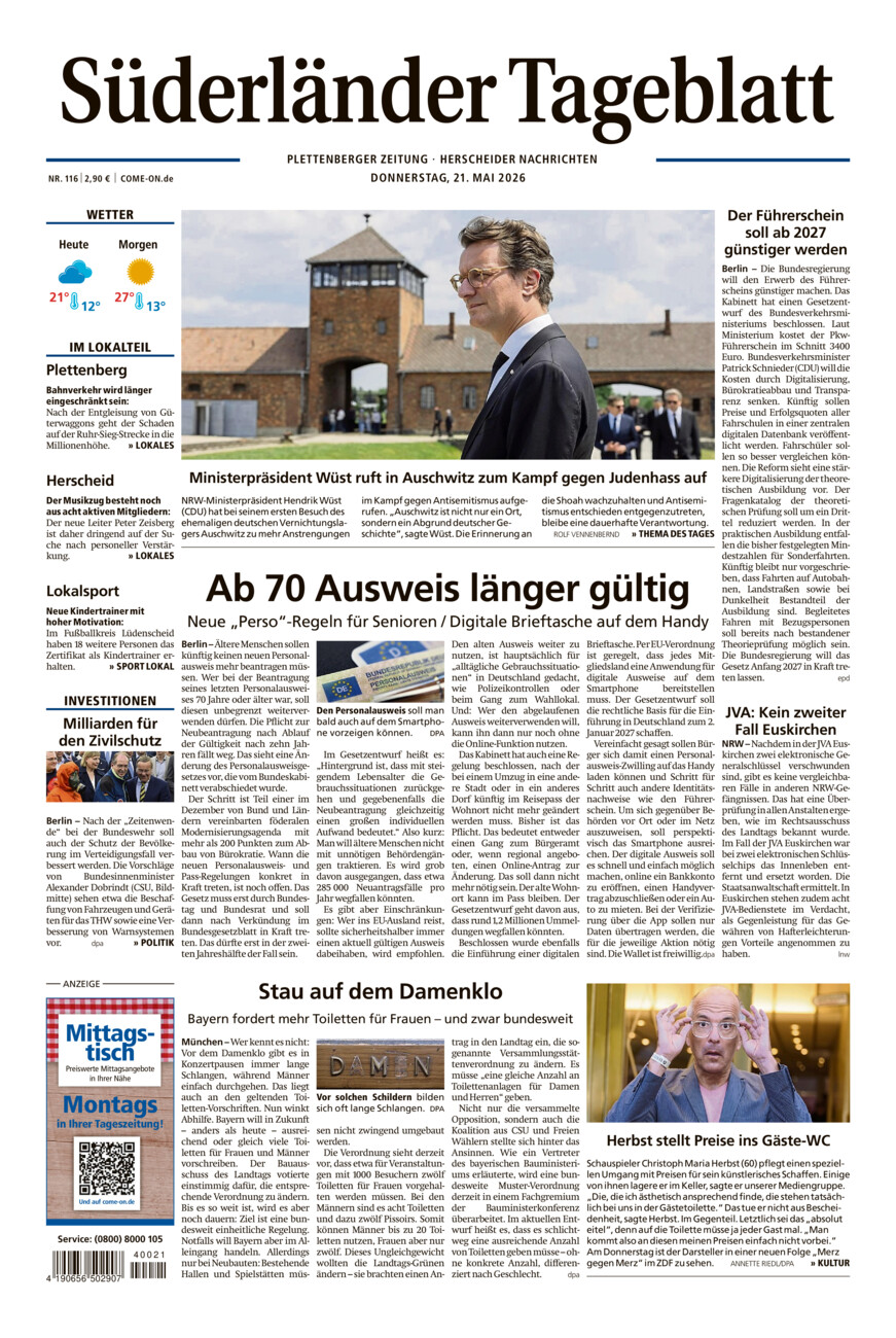 Süderländer Tageblatt vom Donnerstag, 21.05.2026